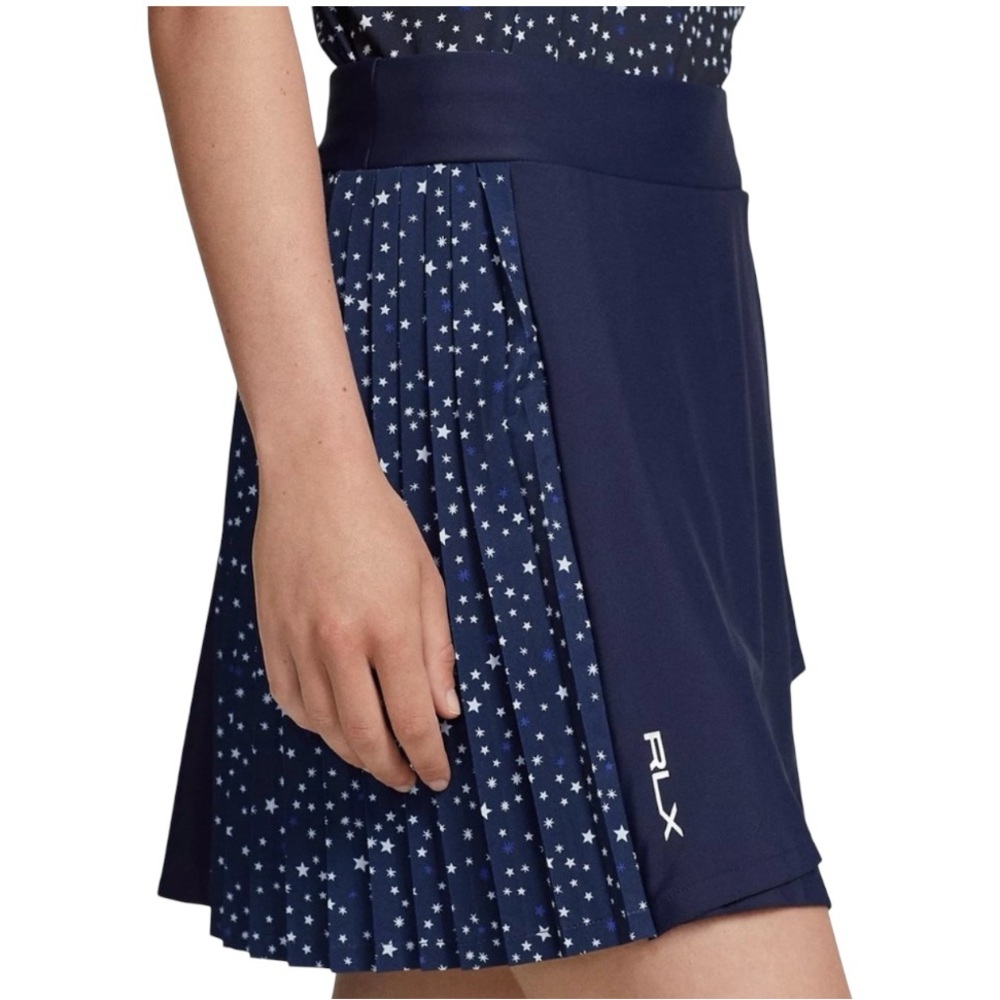 Ralph Lauren RLX Golf Pleated Faux Wrap 17” Skirt Women Size L Navy Summer Stars